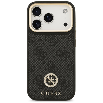 Étui MagSafe pour Apple iPhone 17 Pro, Guess, Logo Strass 4G avec Grande Bandoulière, Noir