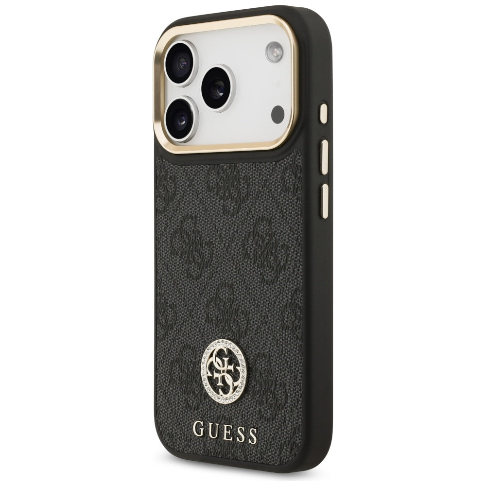 Étui MagSafe pour Apple iPhone 17 Pro, Guess, Logo Strass 4G avec Grande Bandoulière, Noir