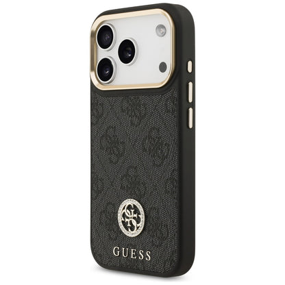 Étui MagSafe pour Apple iPhone 17 Pro, Guess, Logo Strass 4G avec Grande Bandoulière, Noir
