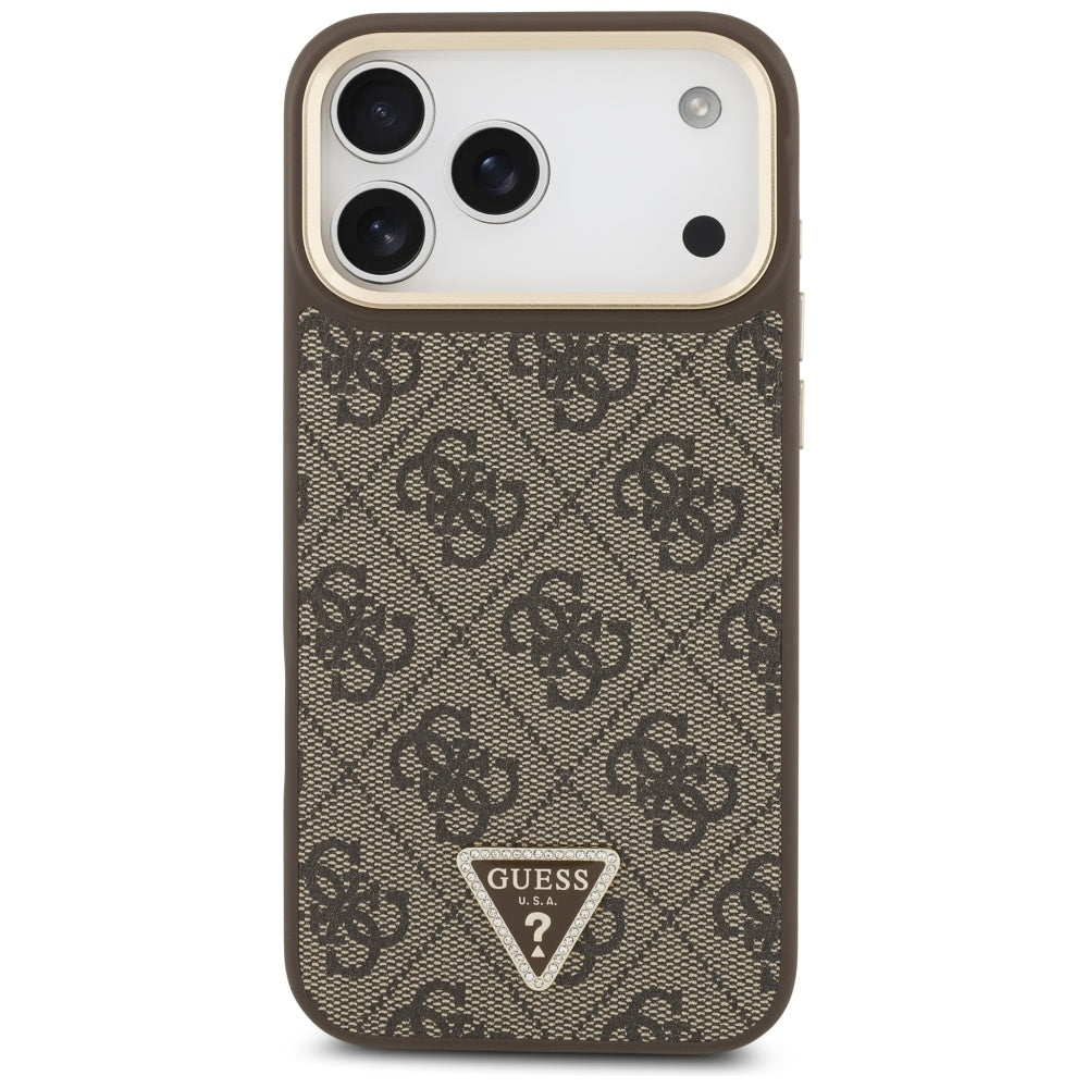 Custodia MagSafe per Apple iPhone 17 Pro, Guess, Logo Triangolo 4G, Marrone Dorato
