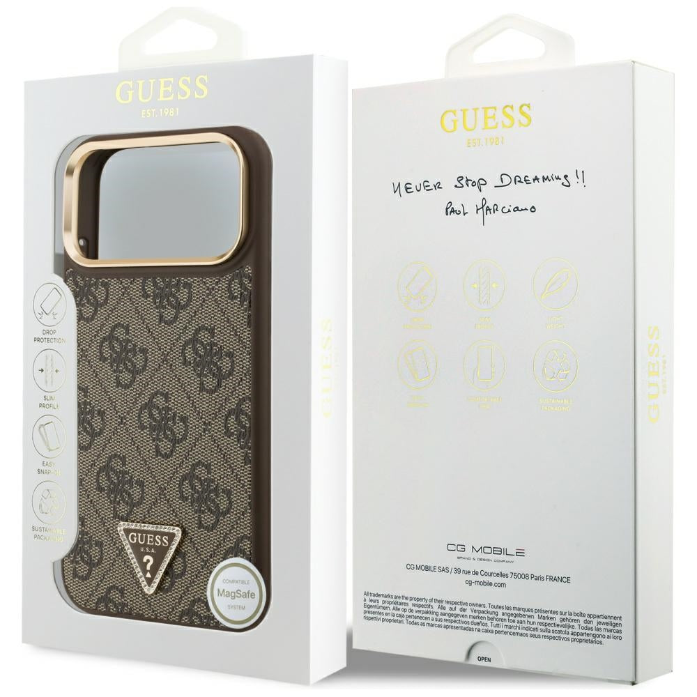 Custodia MagSafe per Apple iPhone 17 Pro, Guess, Logo Triangolo 4G, Marrone Dorato