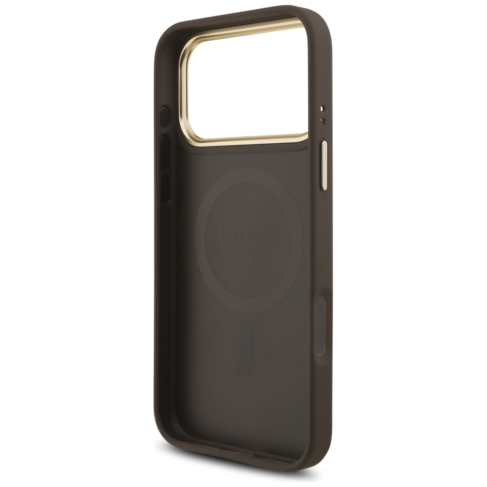Custodia MagSafe per Apple iPhone 17 Pro, Guess, Logo Triangolo 4G, Marrone Dorato
