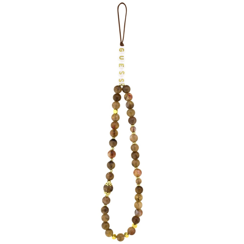 Custodia MagSafe per Apple iPhone 17 Pro, Guess, Logo Triangolo 4G con Cinturino di Perle, Marrone