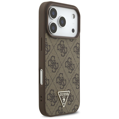 Custodia MagSafe per Apple iPhone 17 Pro, Guess, Logo Triangolo 4G con Cinturino di Perle, Marrone