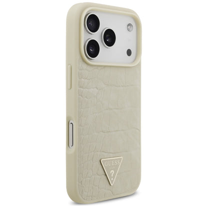 Étui MagSafe pour Apple iPhone 17 Pro, Guess, Logo Triangle Croco, Doré