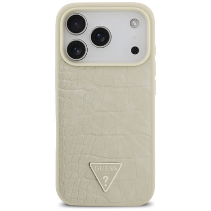 Étui MagSafe pour Apple iPhone 17 Pro, Guess, Logo Triangle Croco, Doré