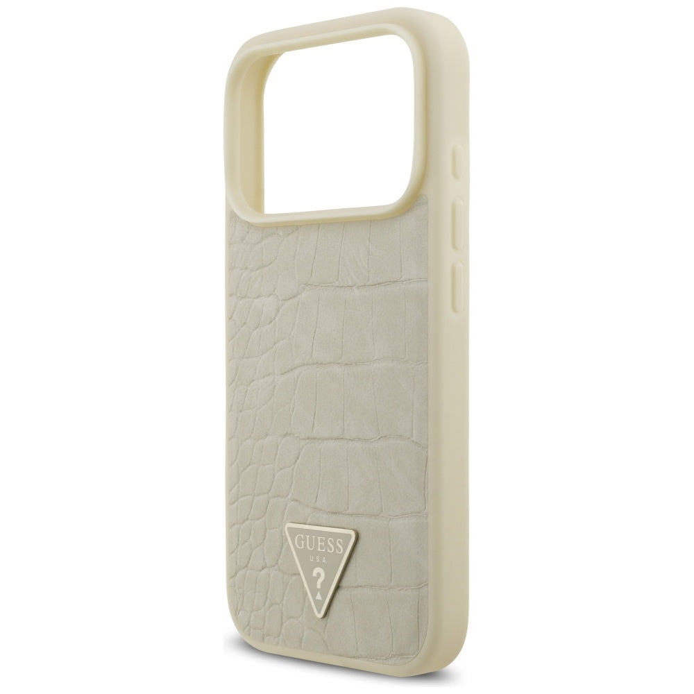 Étui MagSafe pour Apple iPhone 17 Pro, Guess, Logo Triangle Croco, Doré