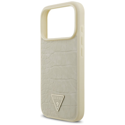 Étui MagSafe pour Apple iPhone 17 Pro, Guess, Logo Triangle Croco, Doré