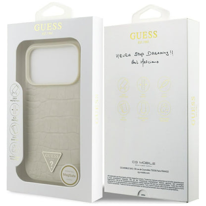 Étui MagSafe pour Apple iPhone 17 Pro, Guess, Logo Triangle Croco, Doré