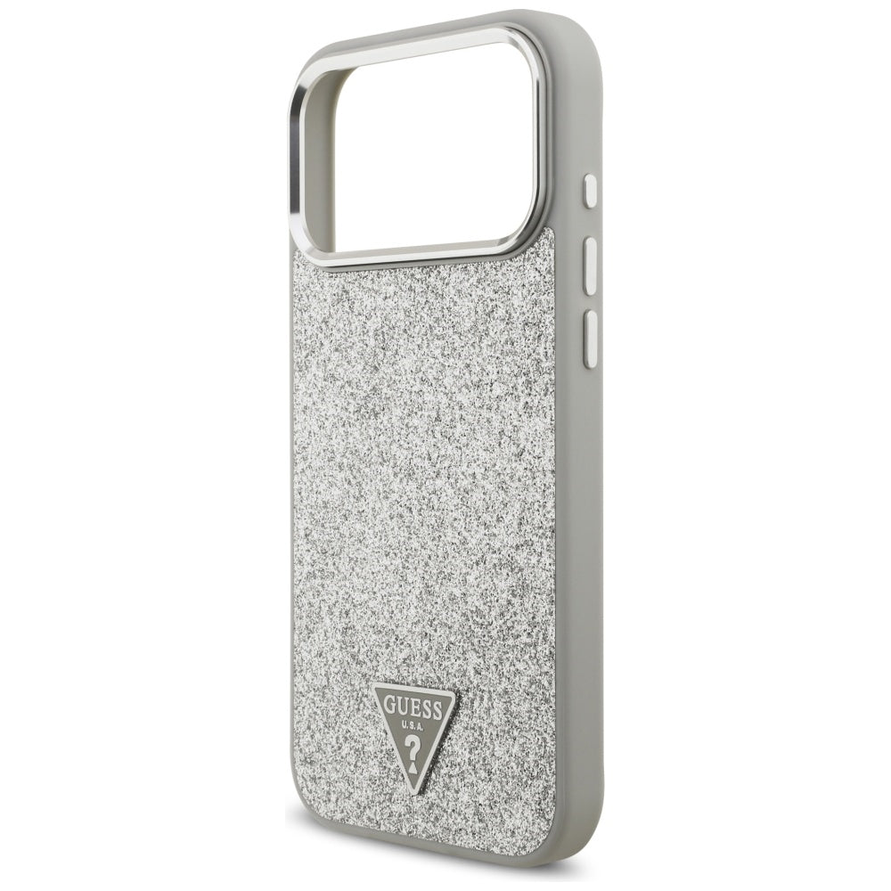 Coque MagSafe pour Apple iPhone 17 Pro, Guess, Logo Triangle Pailleté, Argentée