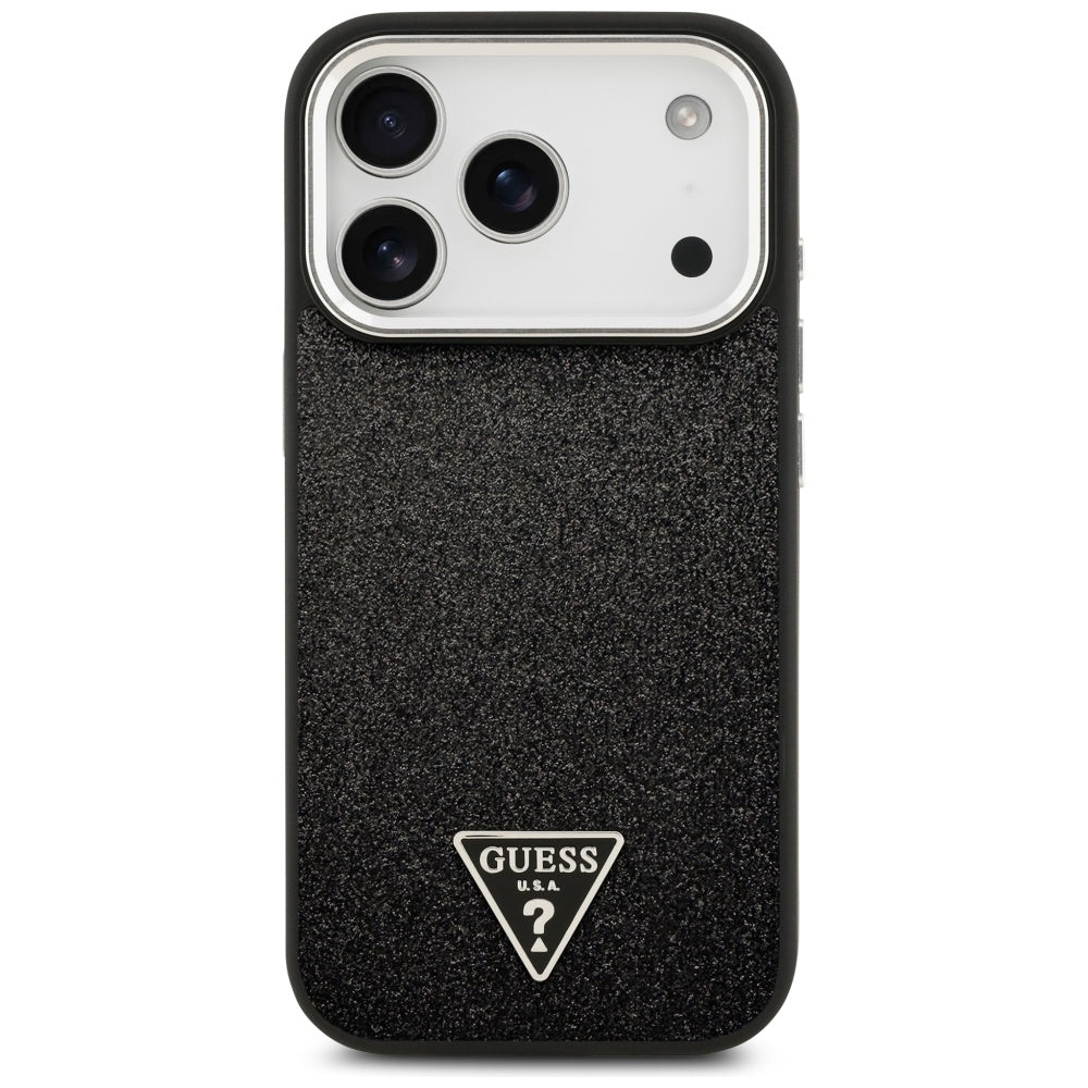 Coque MagSafe pour Apple iPhone 17 Pro, Guess, Logo Triangle Pailleté, Noire