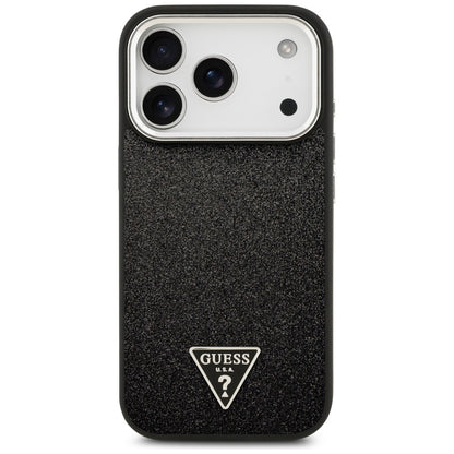 Coque MagSafe pour Apple iPhone 17 Pro, Guess, Logo Triangle Pailleté, Noire