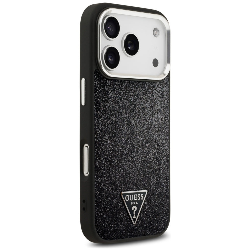 Coque MagSafe pour Apple iPhone 17 Pro, Guess, Logo Triangle Pailleté, Noire