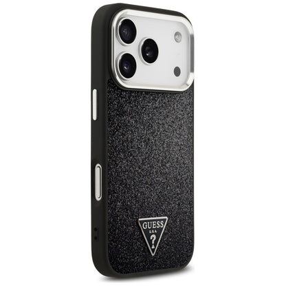 Coque MagSafe pour Apple iPhone 17 Pro, Guess, Logo Triangle Pailleté, Noire