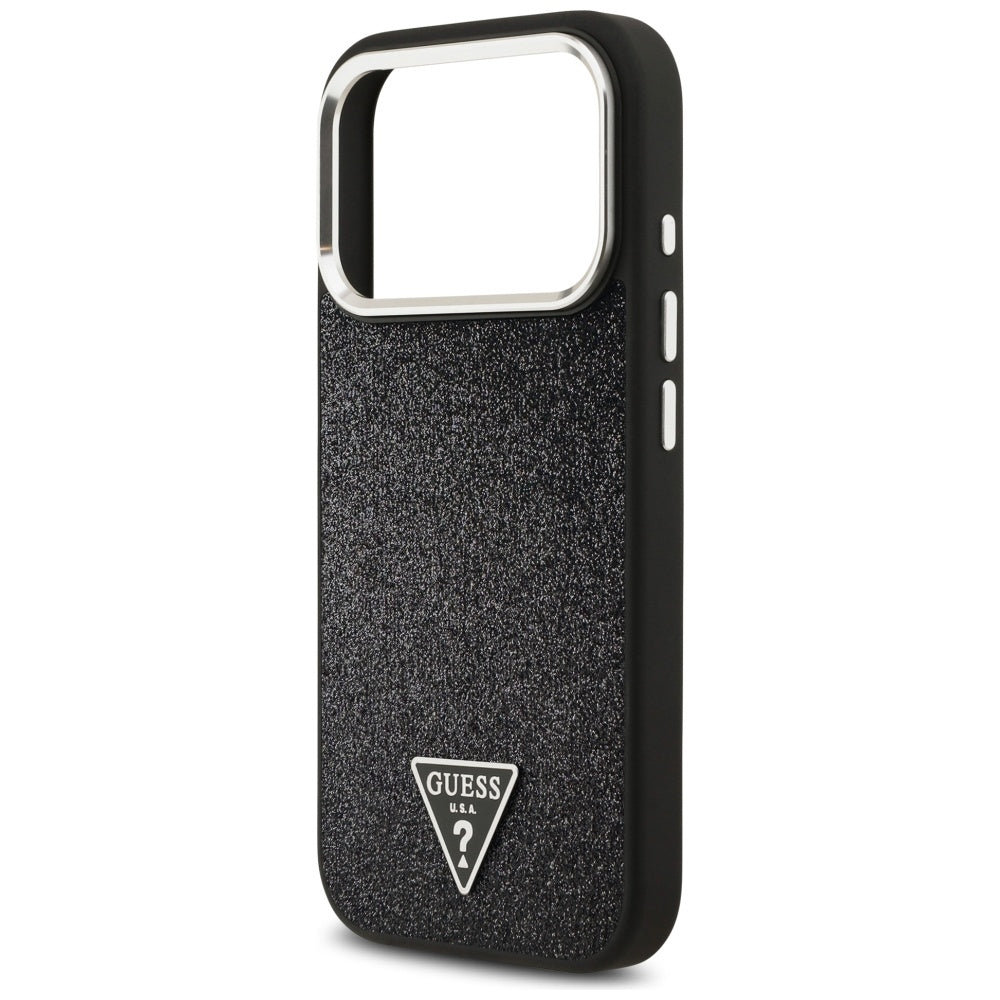 Coque MagSafe pour Apple iPhone 17 Pro, Guess, Logo Triangle Pailleté, Noire