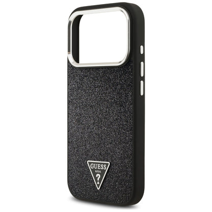 Coque MagSafe pour Apple iPhone 17 Pro, Guess, Logo Triangle Pailleté, Noire