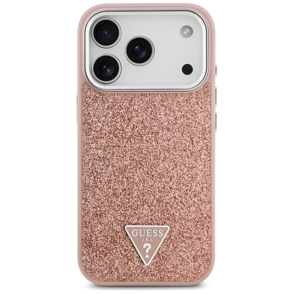 Custodia MagSafe per Apple iPhone 17 Pro, Guess, Glitter Triangle Logo, Rosa