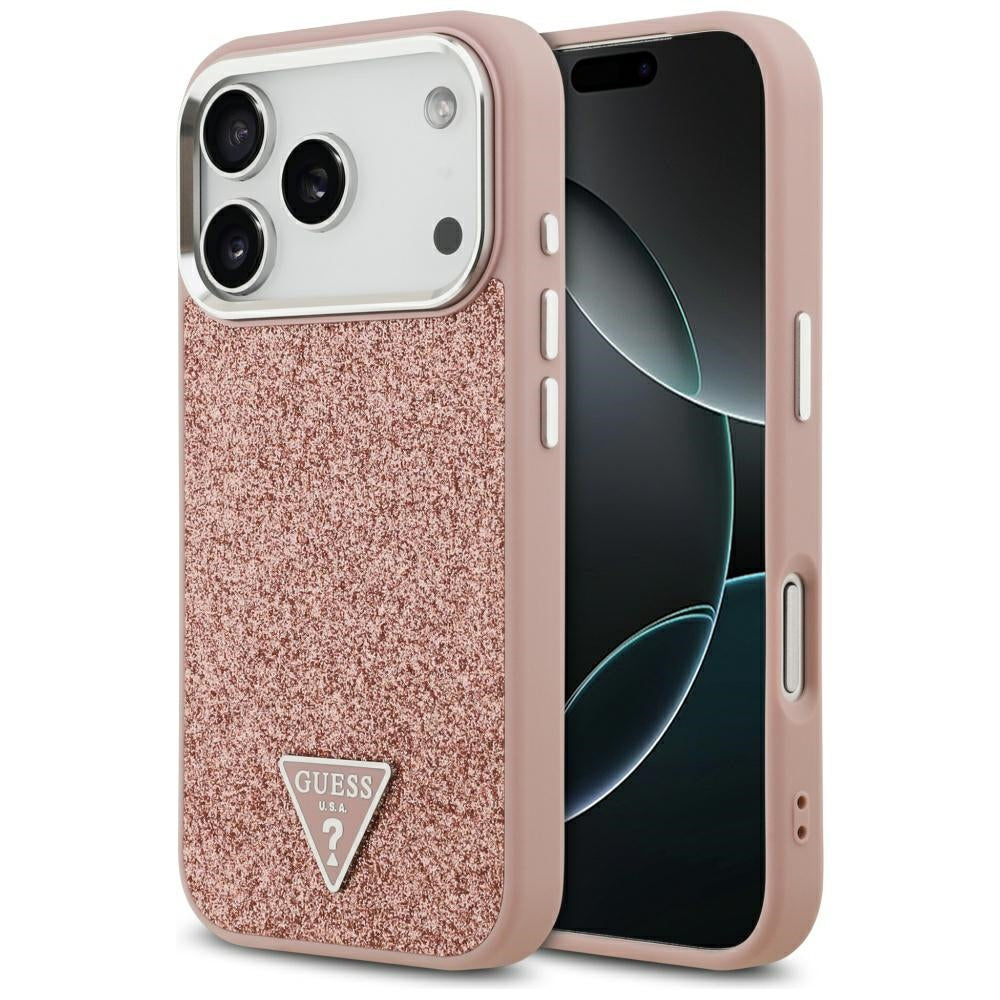 Custodia MagSafe per Apple iPhone 17 Pro, Guess, Glitter Triangle Logo, Rosa