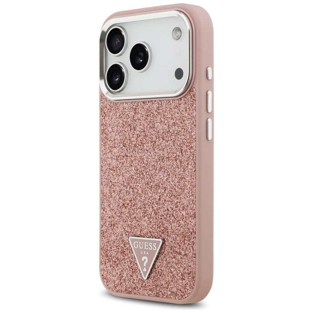 Custodia MagSafe per Apple iPhone 17 Pro, Guess, Glitter Triangle Logo, Rosa