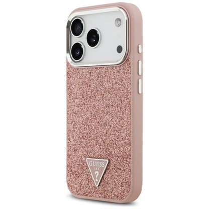 Custodia MagSafe per Apple iPhone 17 Pro, Guess, Glitter Triangle Logo, Rosa
