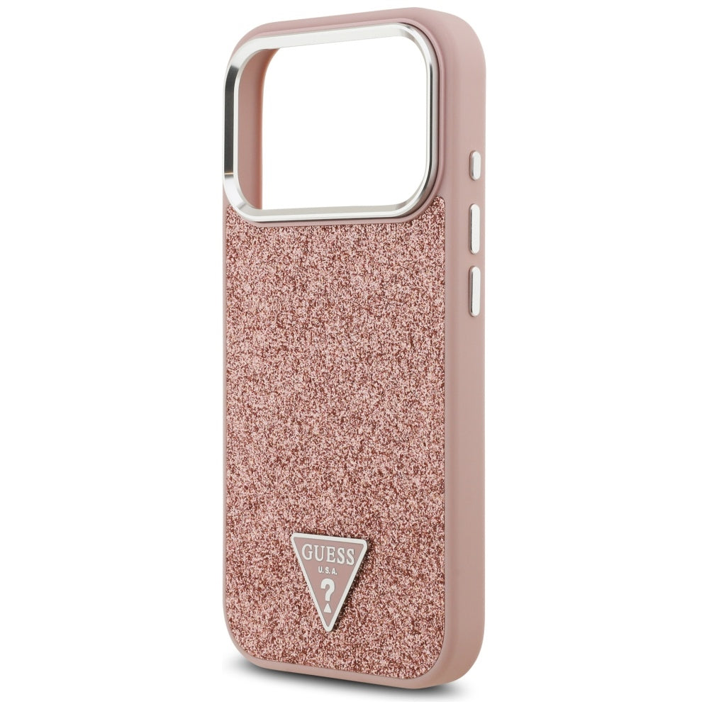 Custodia MagSafe per Apple iPhone 17 Pro, Guess, Glitter Triangle Logo, Rosa