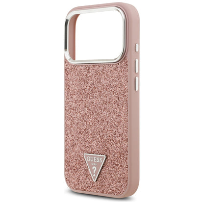 Custodia MagSafe per Apple iPhone 17 Pro, Guess, Glitter Triangle Logo, Rosa