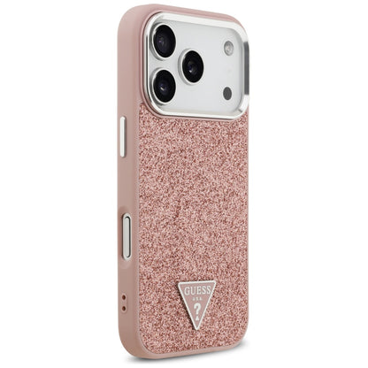 Custodia MagSafe per Apple iPhone 17 Pro, Guess, Glitter Triangle Logo, Rosa