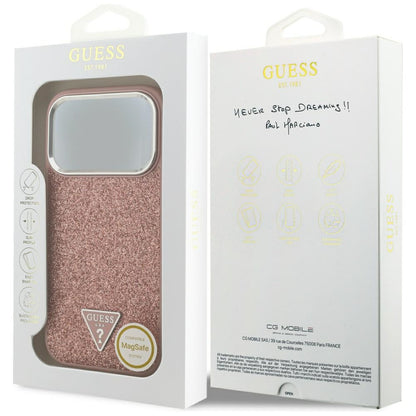 Custodia MagSafe per Apple iPhone 17 Pro, Guess, Glitter Triangle Logo, Rosa