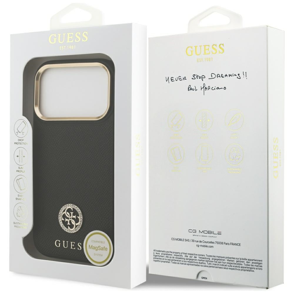 MagSafe Hülle für Apple iPhone 17 Pro, Guess, Grained Strass Logo, Schwarz