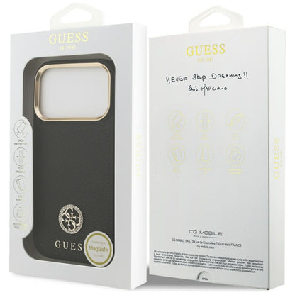 MagSafe Hülle für Apple iPhone 17 Pro, Guess, Grained Strass Logo, Schwarz