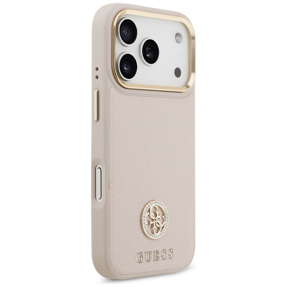 Étui MagSafe pour Apple iPhone 17 Pro, Guess, Logo Strass Grainé, Rose
