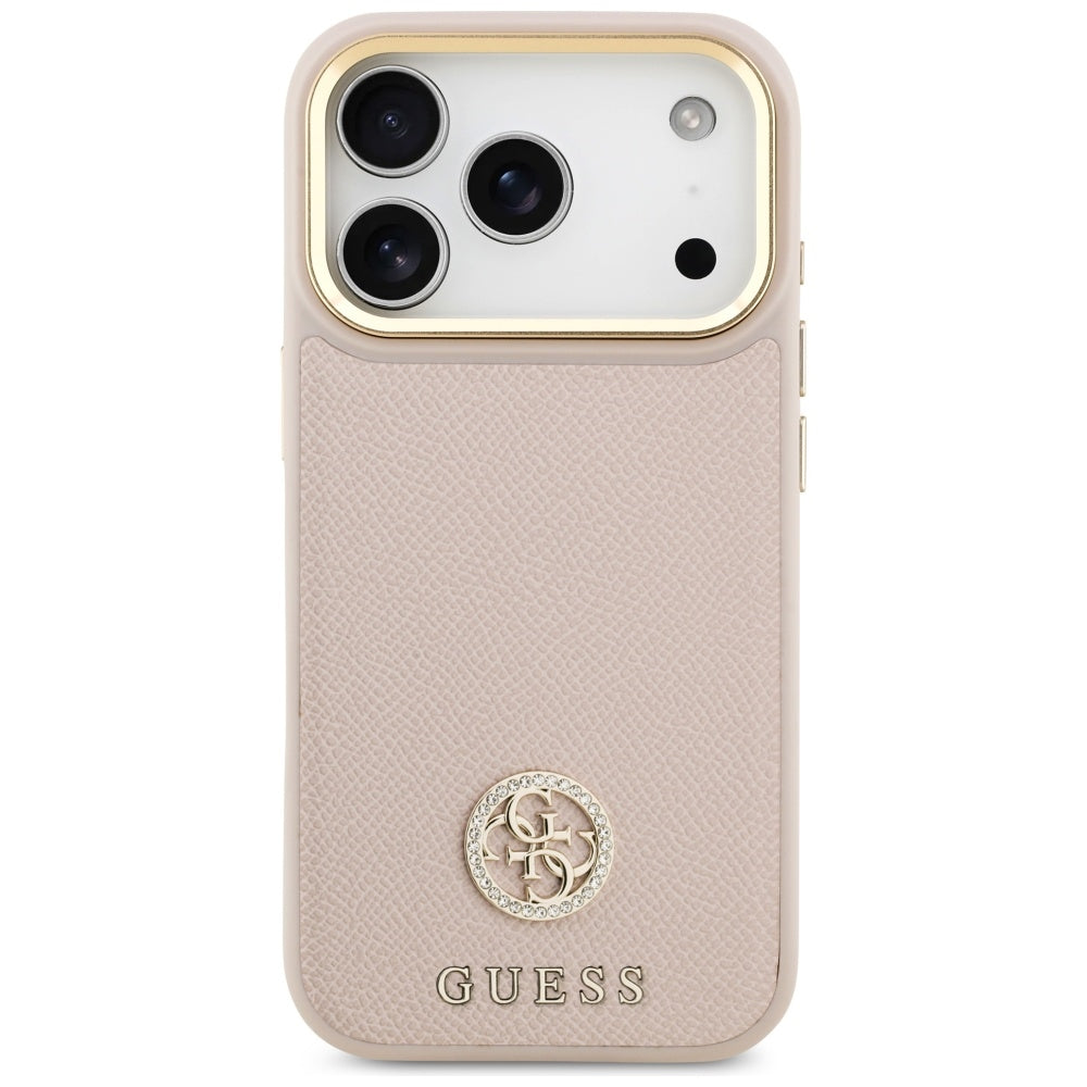 Étui MagSafe pour Apple iPhone 17 Pro, Guess, Logo Strass Grainé, Rose