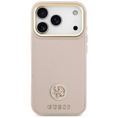 Étui MagSafe pour Apple iPhone 17 Pro, Guess, Logo Strass Grainé, Rose