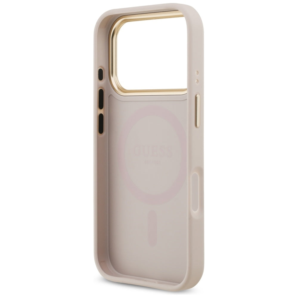 Étui MagSafe pour Apple iPhone 17 Pro, Guess, Logo Strass Grainé, Rose