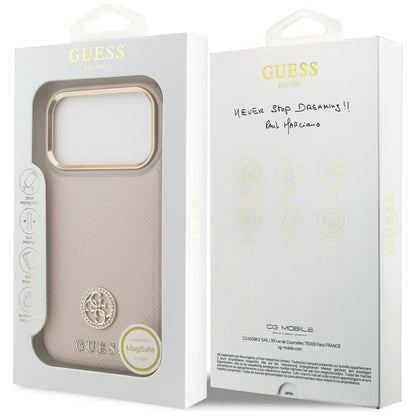Étui MagSafe pour Apple iPhone 17 Pro, Guess, Logo Strass Grainé, Rose