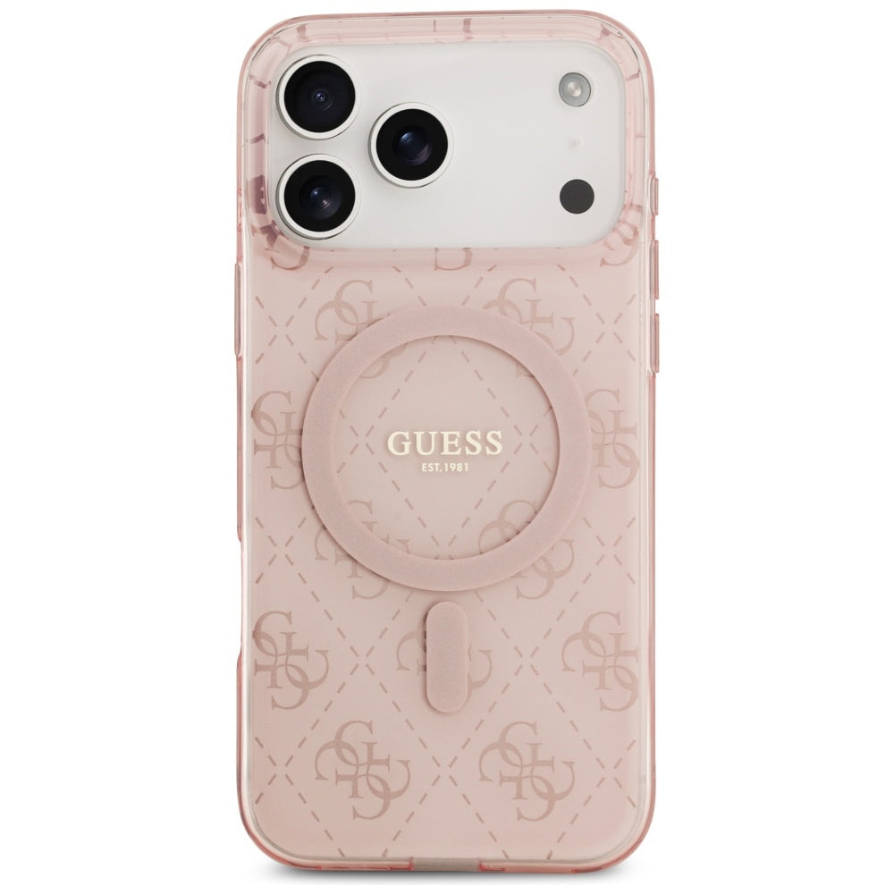 Custodia MagSafe per Apple iPhone 17 Pro, Guess, IML 4G Background, Rosa
