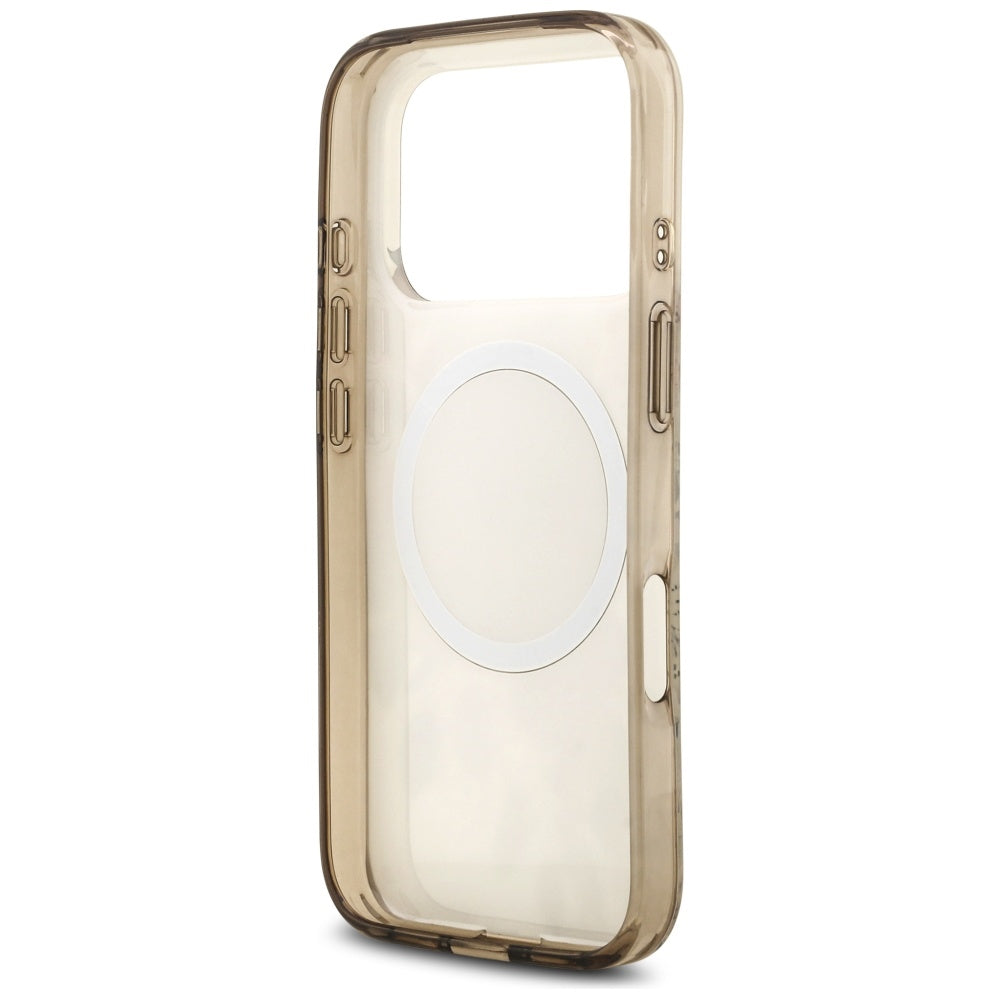 Étui MagSafe pour Apple iPhone 17 Pro, Guess, IML Flower and Tonal Circle, Marron