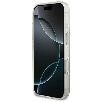 MagSafe Hülle für Apple iPhone 17 Pro, Guess, IML Glitter mit Perlengurt, Transparent