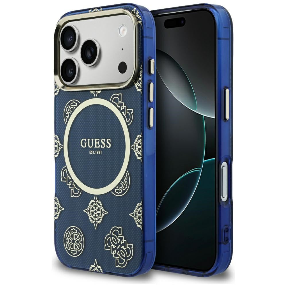 Custodia MagSafe per Apple iPhone 17 Pro, Guess, IML Peony Dot, Blu