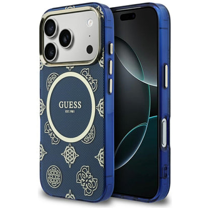 Custodia MagSafe per Apple iPhone 17 Pro, Guess, IML Peony Dot, Blu