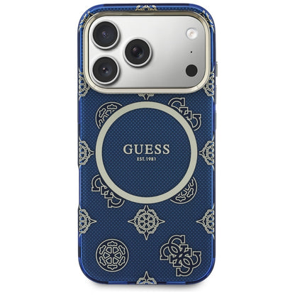 Custodia MagSafe per Apple iPhone 17 Pro, Guess, IML Peony Dot, Blu