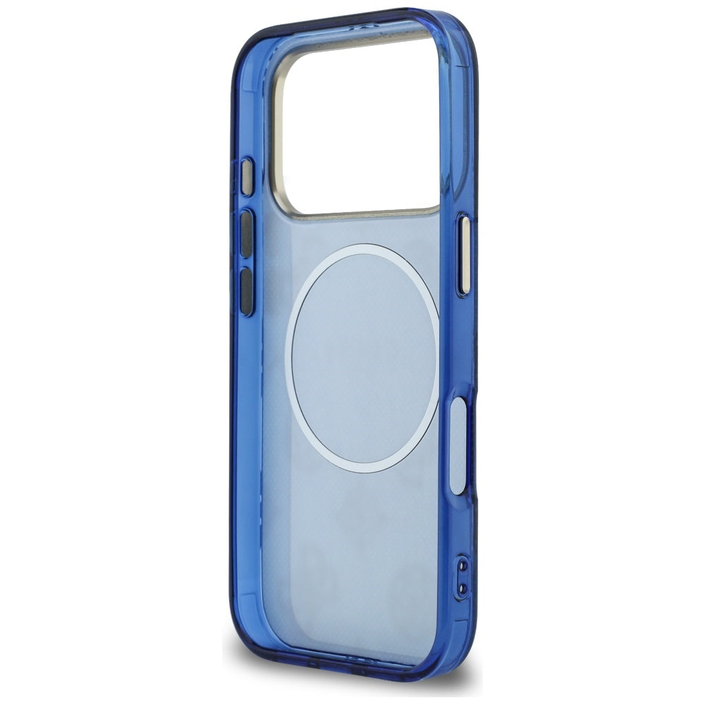 Custodia MagSafe per Apple iPhone 17 Pro, Guess, IML Peony Dot, Blu