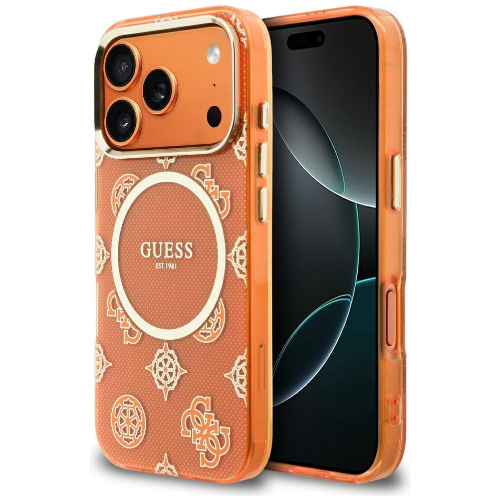 Étui MagSafe pour Apple iPhone 17 Pro, Guess, IML Peony Dot, Orange