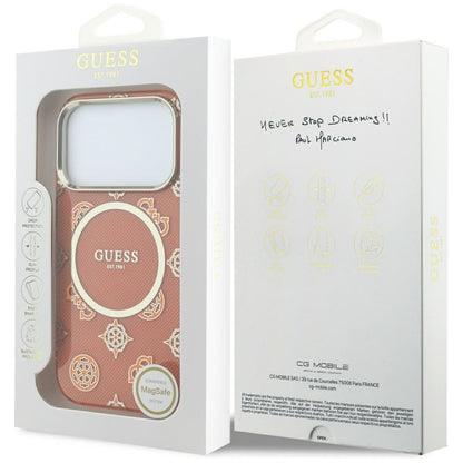 Étui MagSafe pour Apple iPhone 17 Pro, Guess, IML Peony Dot, Orange