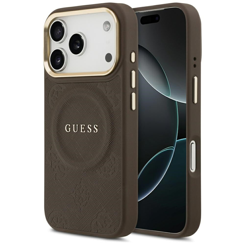Custodia MagSafe per Apple iPhone 17 Pro, Guess, Peony Hot Stamp, Marrone