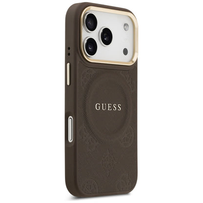 Custodia MagSafe per Apple iPhone 17 Pro, Guess, Peony Hot Stamp, Marrone