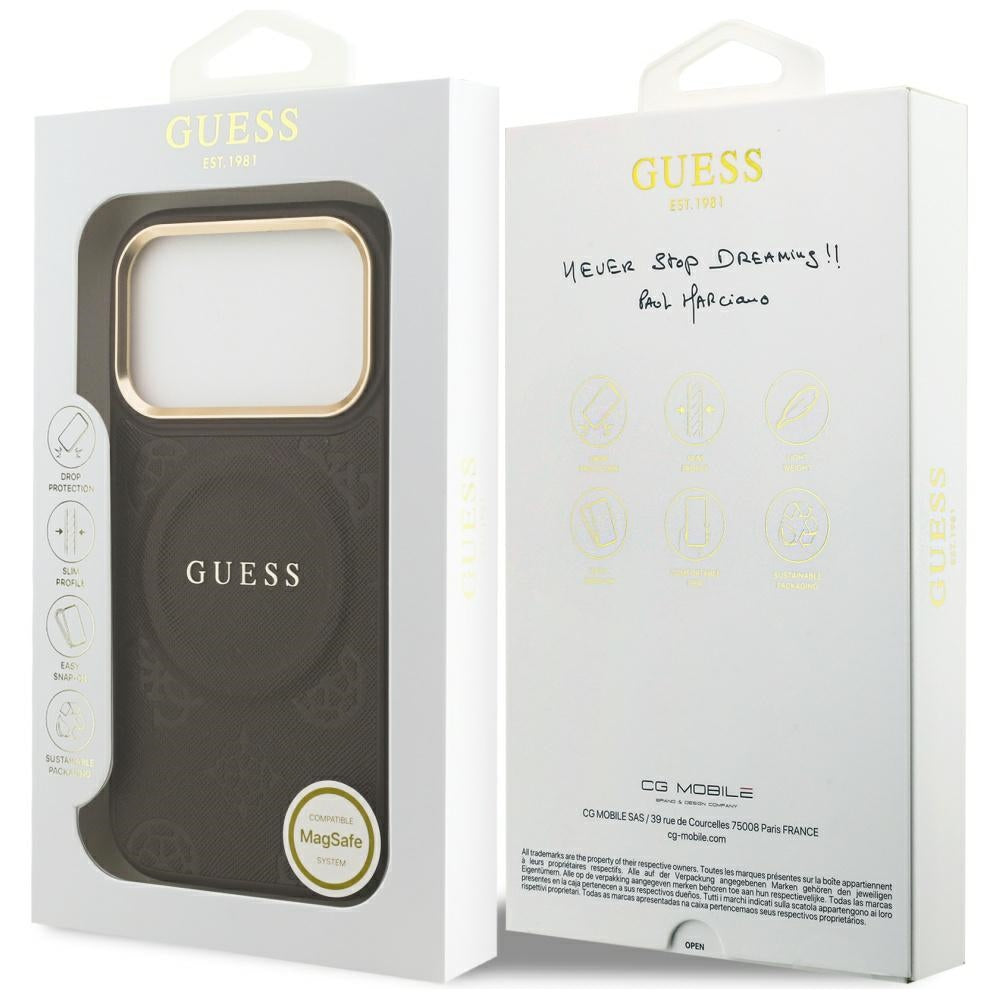 Custodia MagSafe per Apple iPhone 17 Pro, Guess, Peony Hot Stamp, Marrone