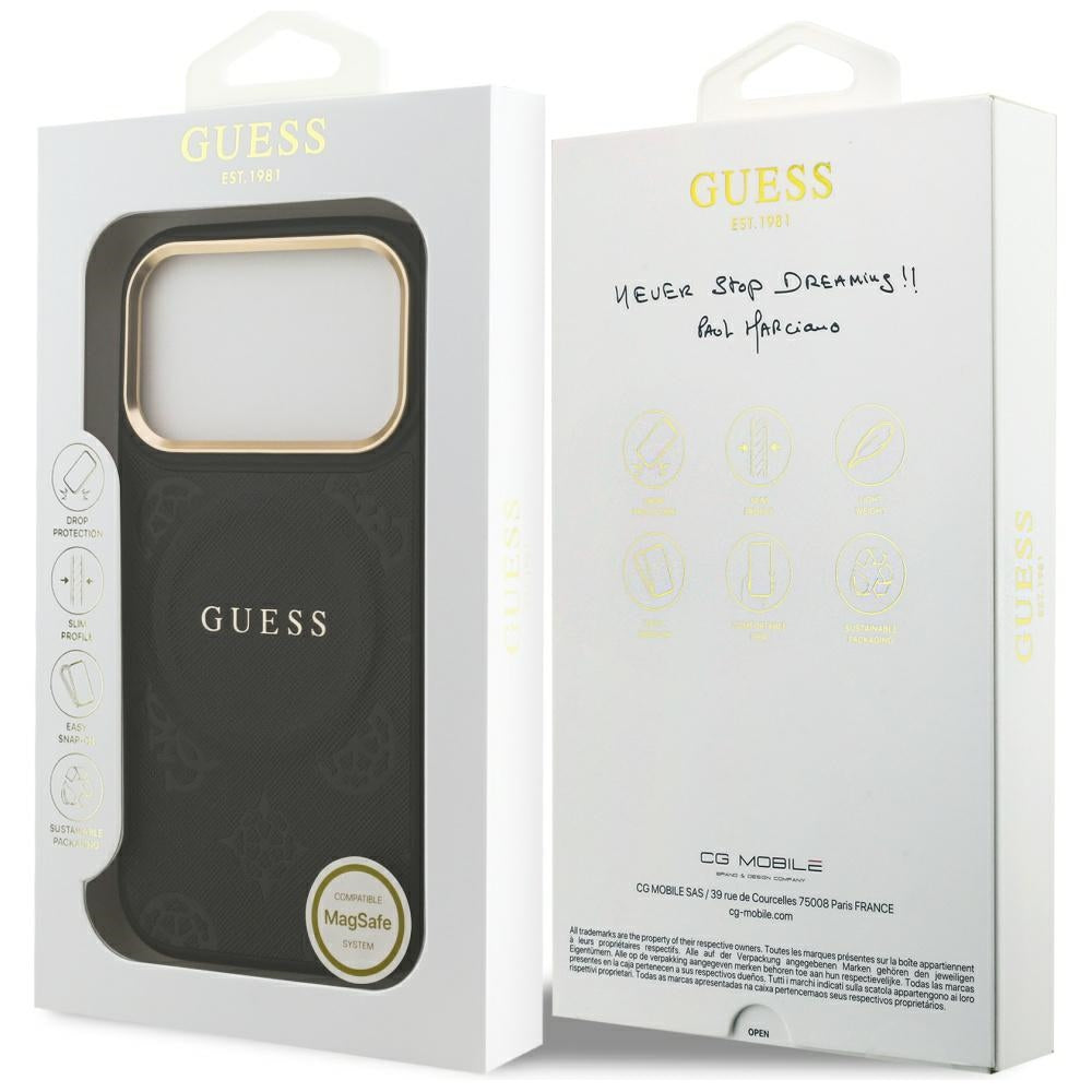 Custodia MagSafe per Apple iPhone 17 Pro, Guess, Peony Hot Stamp, Nera