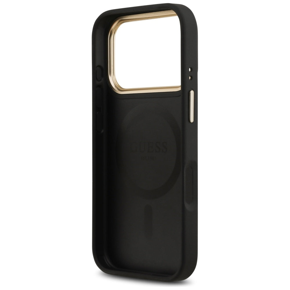 Custodia MagSafe per Apple iPhone 17 Pro, Guess, Peony Hot Stamp, Nera