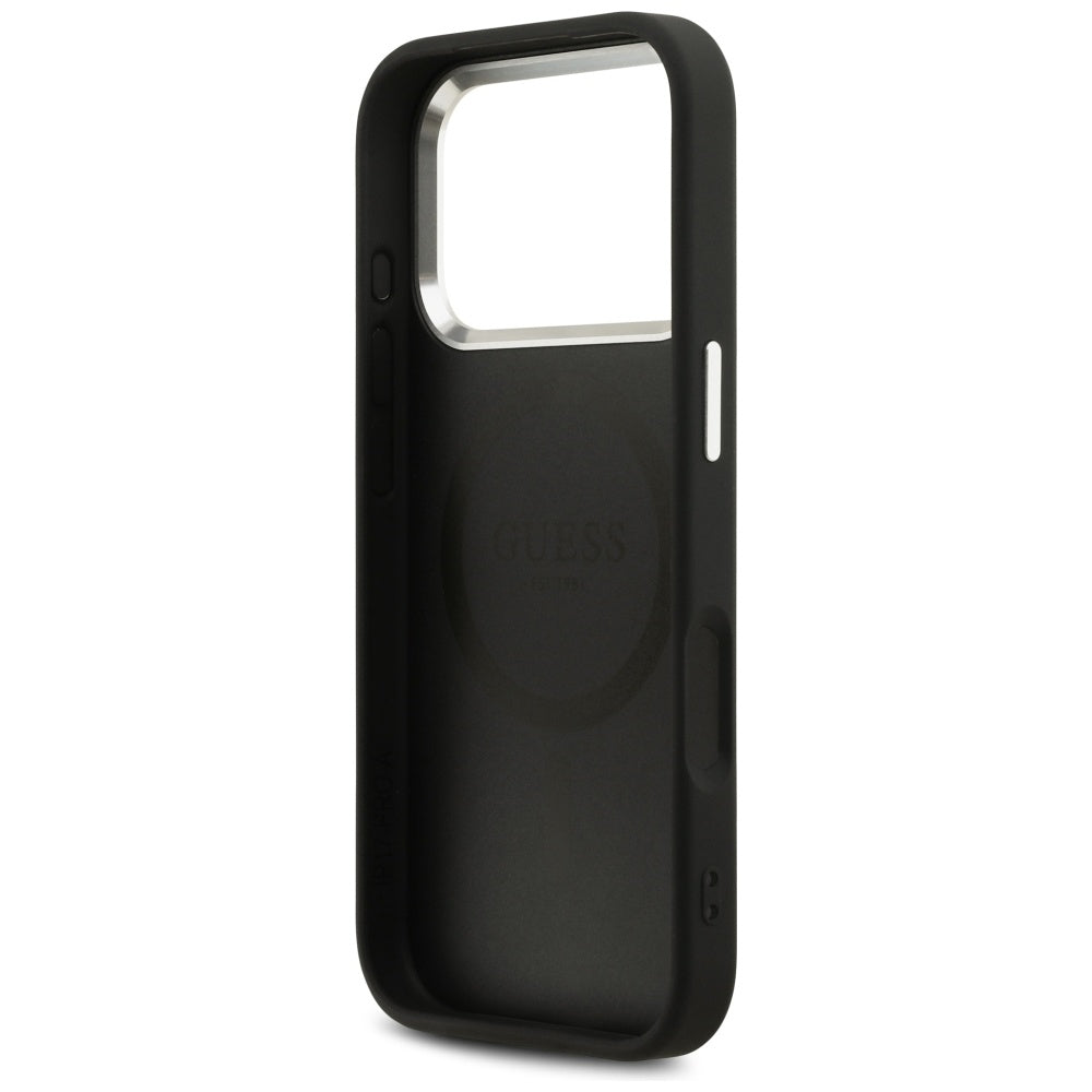 MagSafe Hülle für Apple iPhone 17 Pro, Guess, Peony Hot Stamp Script, Schwarz